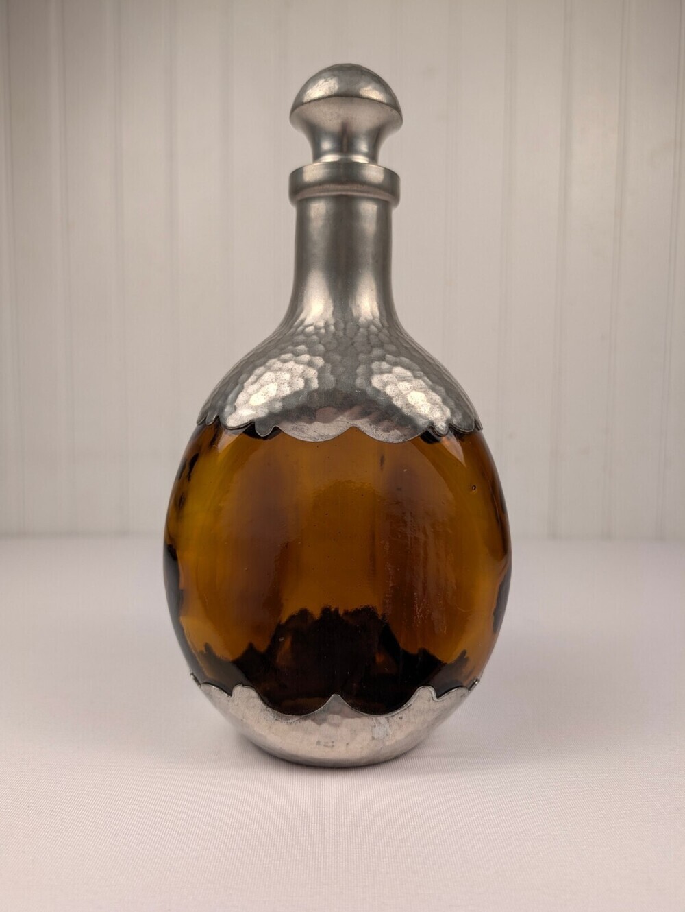 Vintage Royal Holland Daalderop Amber Glass Pewter Decanter Bottle with Stopper